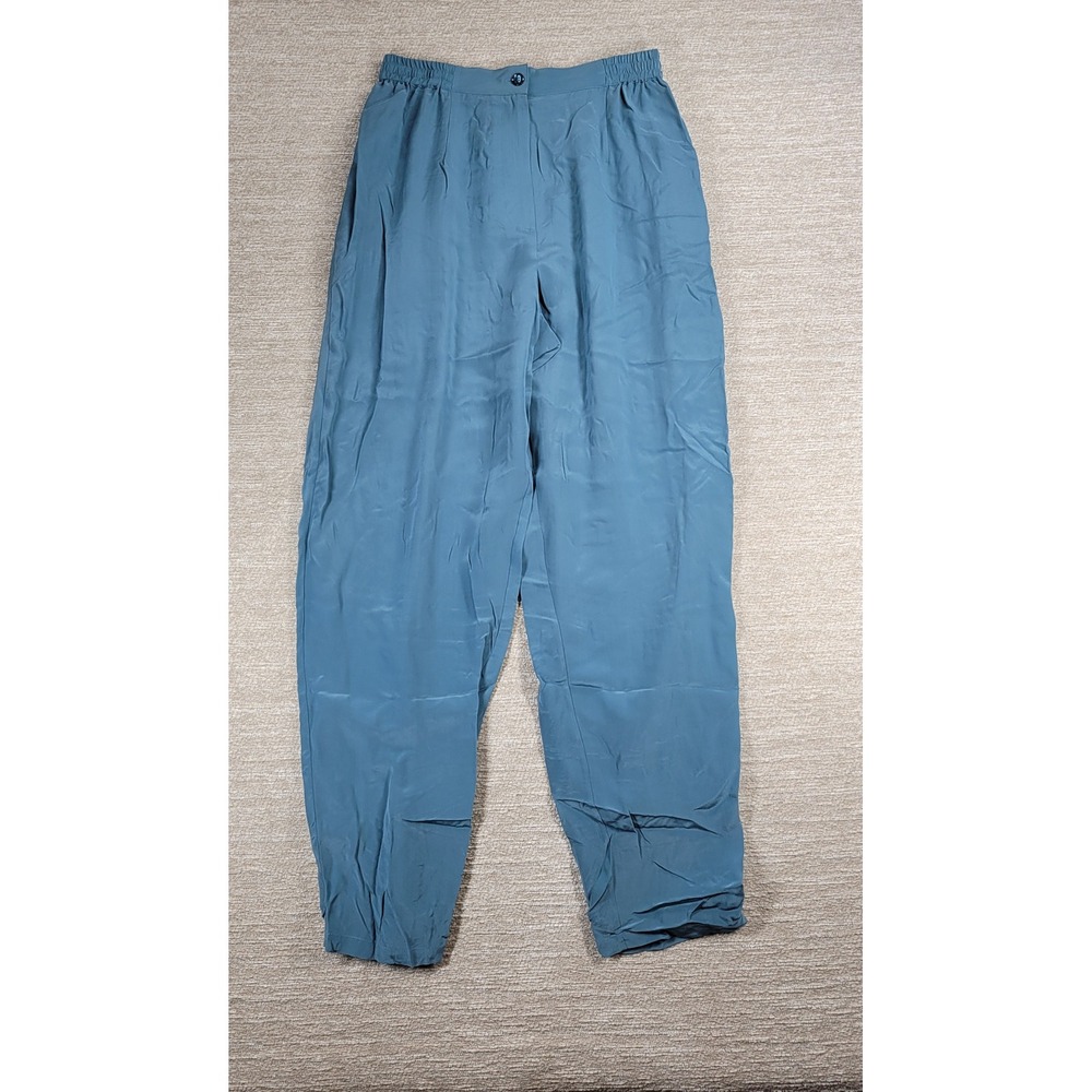 Diane Gilman Silk Balloon Pants Med Blue Tapered Art to Wear Lagenlook Vintage